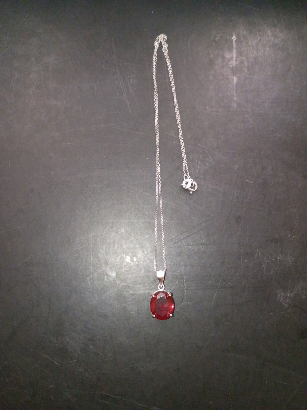 925 Sterling Silver Oval Created Ruby Pendant Necklace 16" Dainty Solitaire NIP